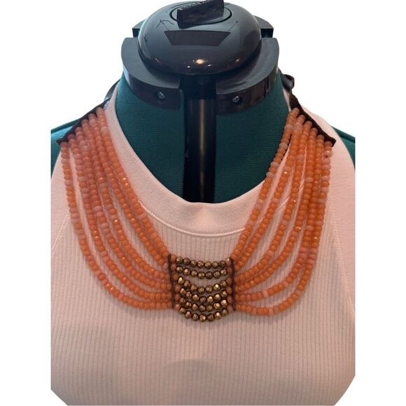 Lucky Brand Coral and Gold Multi Strand Necklace with suede tie - Picture 1 of 8
